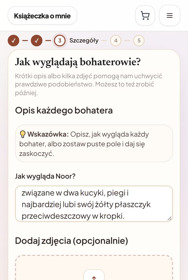Krok 3: krótki opis Noor, a pod nim możliwość wgrania zdjęć