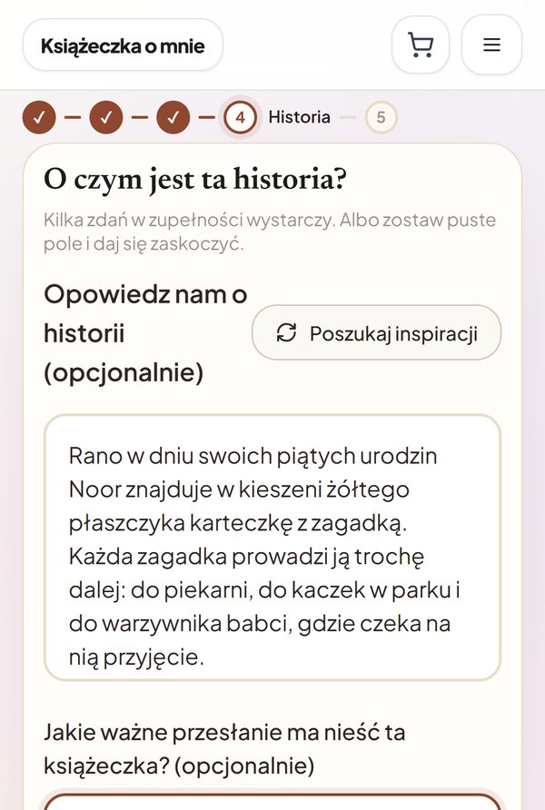 Krok 4: trzy zdania o poszukiwaniu skarbu obok piekarni, kaczek i warzywnika babci